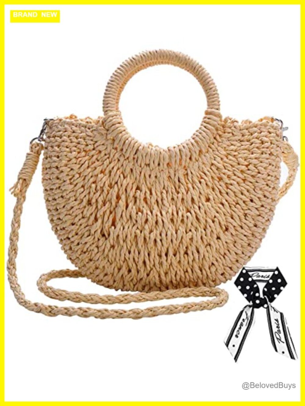 Woven Straw Shoulder Bag Crossbody Handwoven Beach Purse Clutch